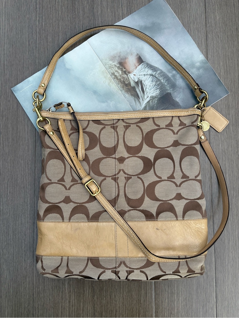 Coach Vintage Y2k Brown Khaki Signature Monogram Canvas Leather Shoulder Bag